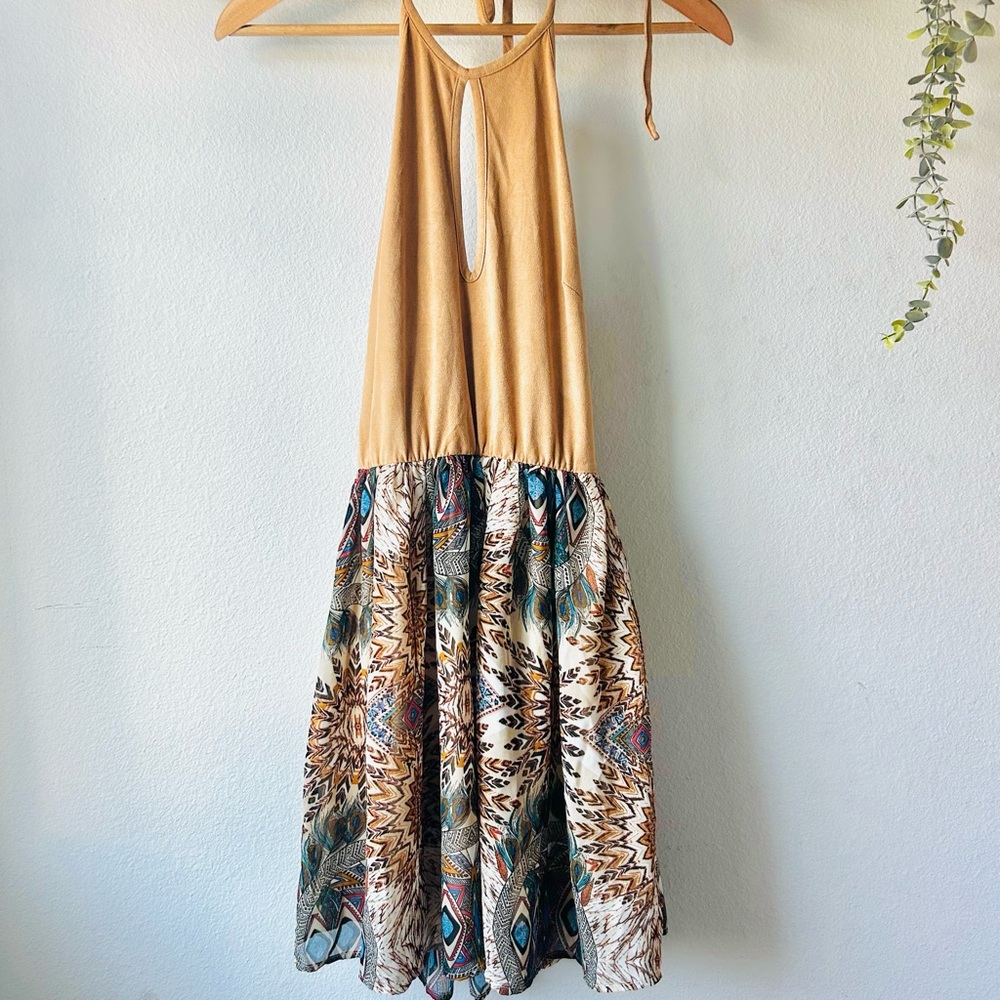 Bohemian Tan and Multicolor Mini Dress